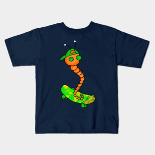 cute worm on skateboard Kids T-Shirt